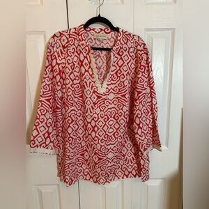 Jones New York Red and White Geometric Tunic